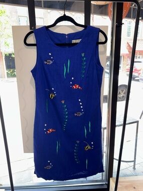 Vintage 90’s Victoria Holley Embroidered Ocean Linen Dress size 6